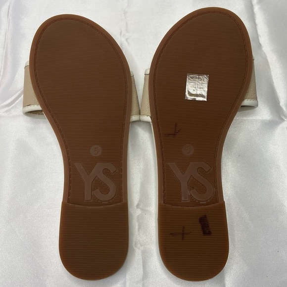 Yosi Samra Rory Beige & Biscotti Cowhide Padded Foot Bed Slides Sandal Size 5 - Picture 7 of 10